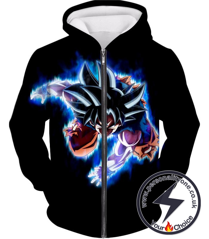 Dragon Ball Super Awesome Goku Ultra Instinct Action Promo Cool Black Zip Up Hoodie